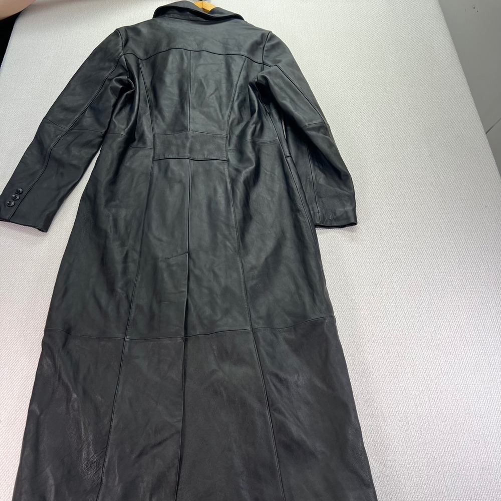 Wilsons Leather Trench Coat Womens Med Black Long Duster Pelle Studio VTG Chic - Picture 15 of 16